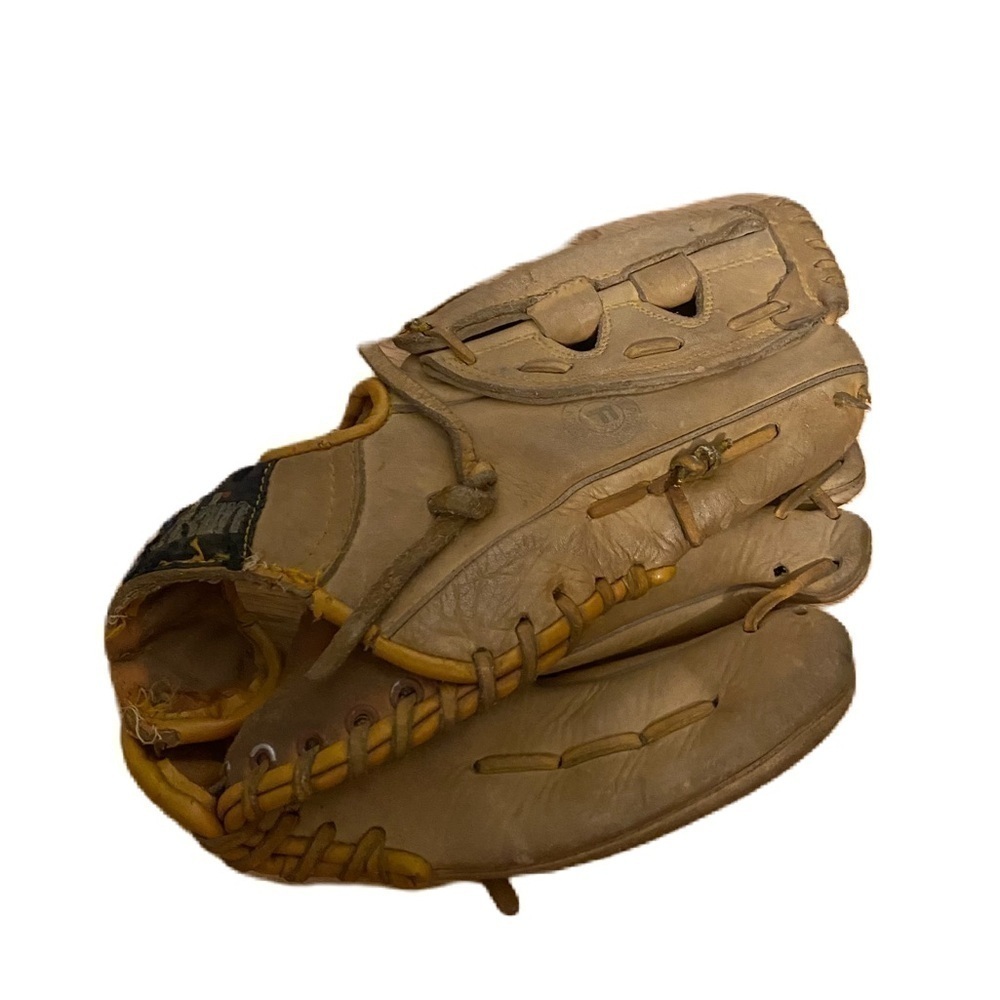 Vintage Franklin Top Grade Steerhide Baseball Glove Left Handed Tan Nylon Sewn